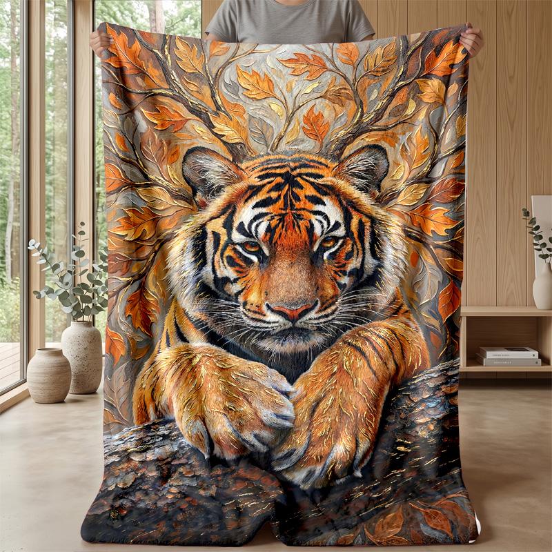 Tiger in Abstract Art Theme blanket Lightweight Warm Flannel Blanket Decorative Throw Blanket for Home Decoration
