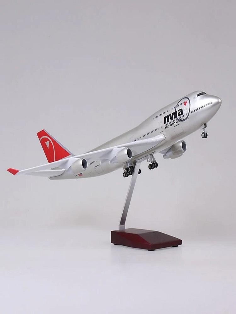 New 1:150 Scale Airplane Model American Northwest 747 Plane Model with LED Light(Touch or Sound Control) for Decoration or Gift