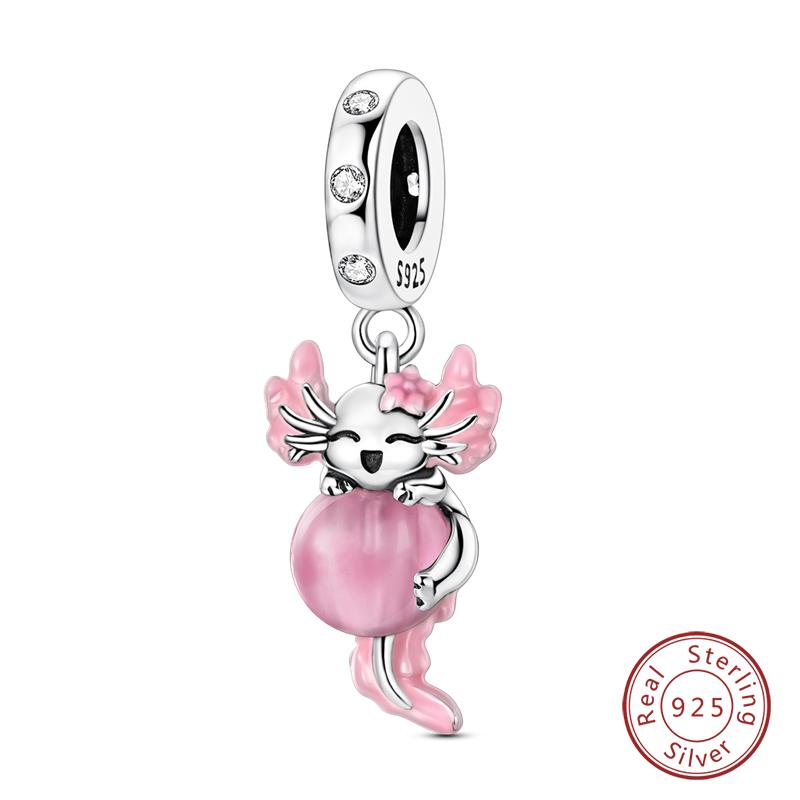 Fit 925 Silver Charms Beads Little Bear Lamb Little Flying Pig Pink Charms For Women DIY Birthday Jewelry Gift