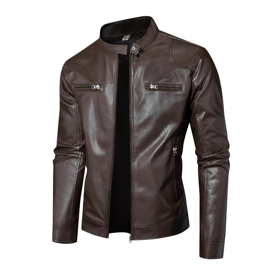 European size European and American style leather jacket men's clothing fleece thickened autumn and winter lapel collar PU leather jacket men's y