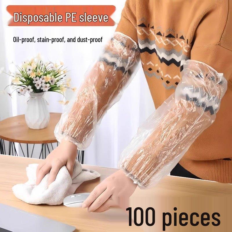 100pcs Thick Transparent Waterproof Disposable Oversleeves for Kitchen and Household Use