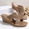 Fashion Rhinestone Decor Wedge Sandals for Women Summer 2025 Fashion Non Slip Beach Slippers Woman Comfortable Slip On Platform Sandals