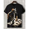 Summer New 3D Fun Cute Kitten Art Cartoon Print Loose, Fashionable and Comfortable Round Neck Short Sleeve T-shirt