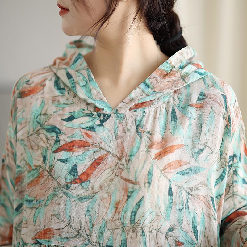 DIMANAF 2025 Damen Übergröße Langes Hutkleid Lockerer O-Ausschnitt Druck Lässig Floral Übergröße Langarm 8108