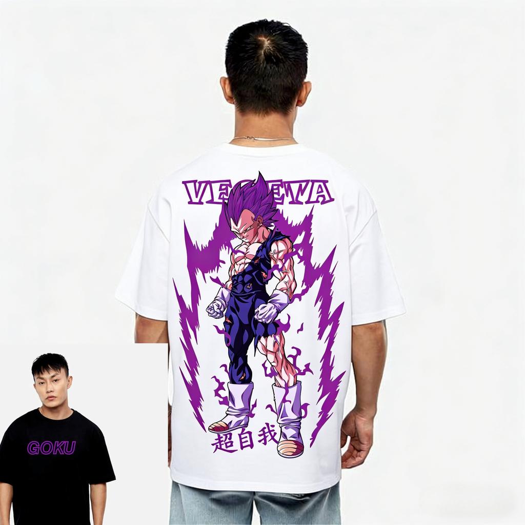 Dragon Ball TShirt Men Summer Vegeta Ultra Ego Purple Lightning Graphic Short Sleeve Streetwear Loose Fit Anime Fan Top