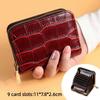 Vintage Mini Slim Card Holder with Zipper PU Zero Wallet Crocodile Pattern Multi Card Slots Thin Small Purse Driver License Case