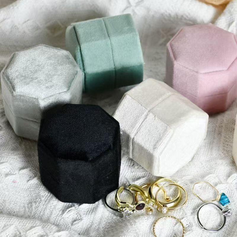 Exquisite Light Luxury Handmade Jewelry Box Velvet Proposal Ring Box Octagonal Pair Ring Wedding