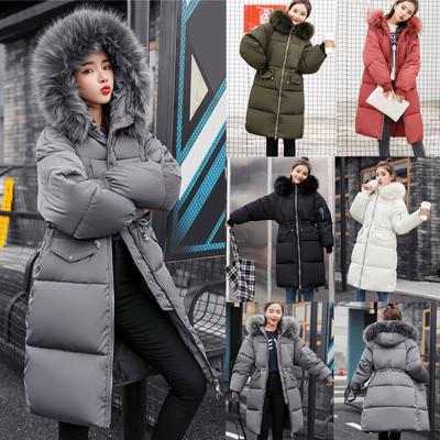 Dámska móda Veľký golier do vlasov Úzky pás Dlhé dolu Bavlnená bunda Bavlnený kabát