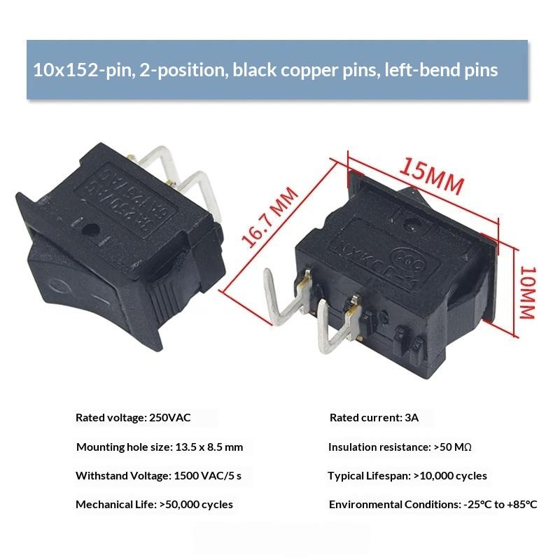 10Pcs KCD11 Rocker Switch 10x15mm Mini Universal Power Toggle Switch for Electronic Component Replacement