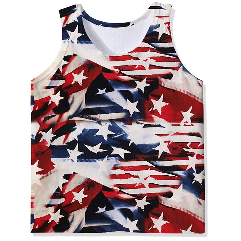 Men's O-Neck Eagle American Flag Pattern Print Tank Tops 3D Printed Vest Loose Sports Fitness  Sleeveless Shirt