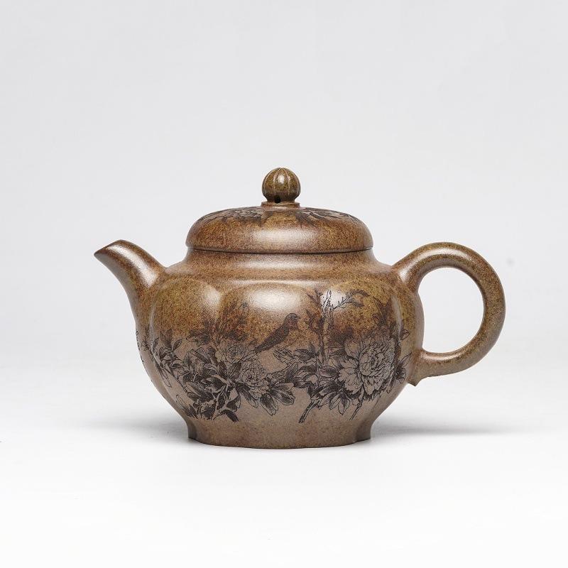 

310ml Antique Yixing Purple Clay Teapots Famous Artists Handmade Rib Pot Raw Ore Wood-fired Porcelain Mud Kettle Zisha Tea Set