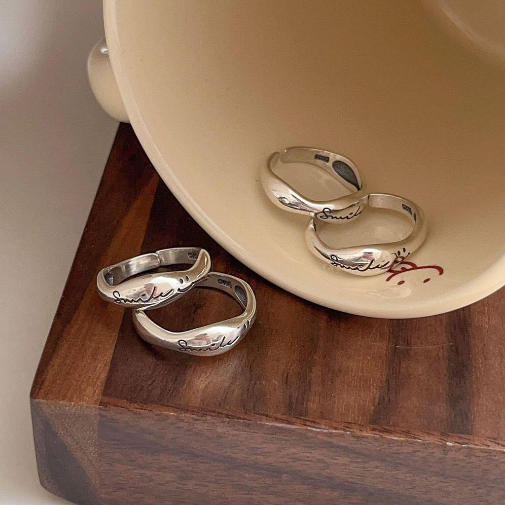 Prsten s usměvavým obličejem v korejském stylu pro ženy - ryzí stříbro S925, vynikající, jednoduchý, špičkový, všestranný, perfektní dárek pro nejlepší přítelkyni