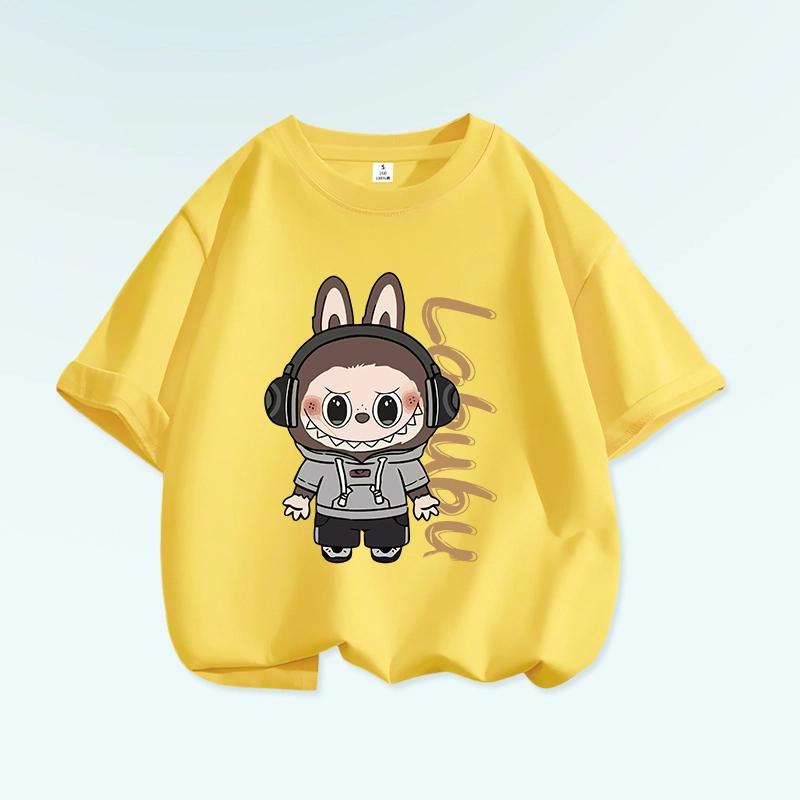 Tricou cu grafică de desene animate Monstru Elf Labubu pentru copii, imprimat, de vară, casual, pentru exterior, pentru fete, cu mânecă scurtă, top