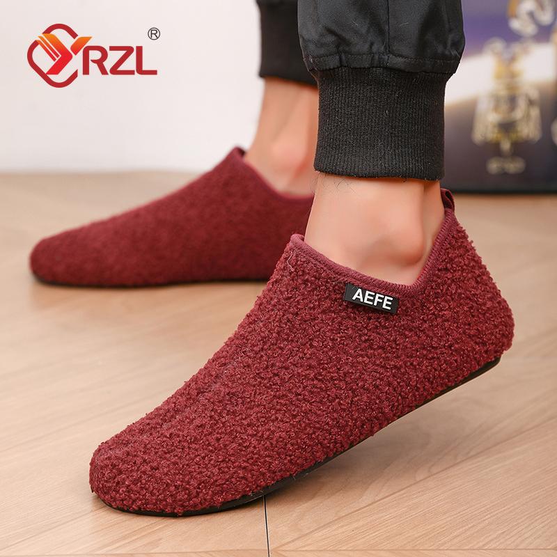 YRZL Fashion Men Winter Cotton Shoes Warm Slip On Lightweight Winter Shoe Male Plush Bedroom Home Cotton Loafers Man Warm Shoes