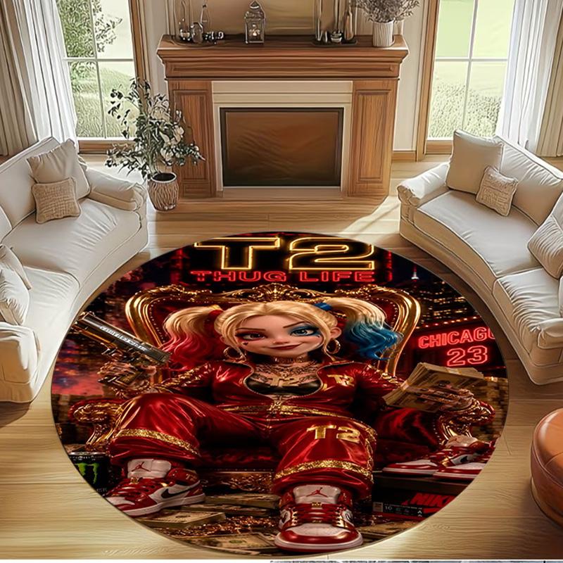 Harley Quinn Joker Print Round Rug, Washable Floor Carpet, For Entryway Dorm Laundry Room Office Study, Home Decor Birthday Christmas Gift