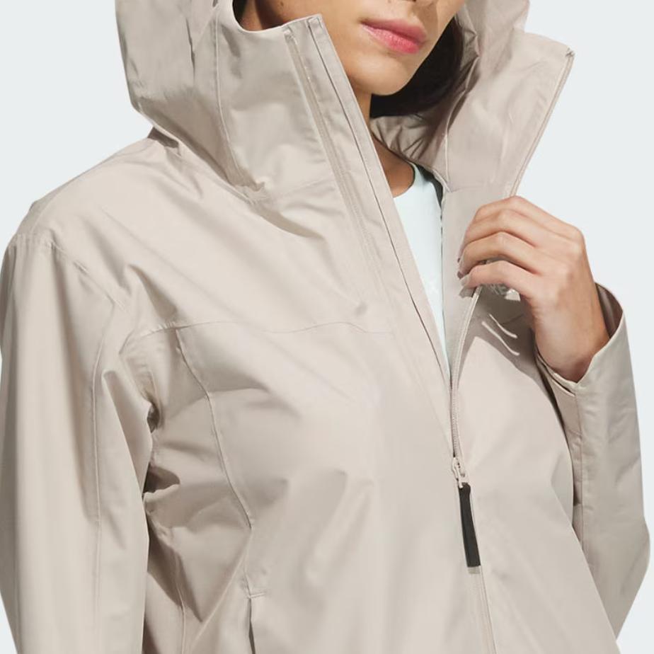 Adidas Rain.Rdy Transitional Jacket With Plain Logo Outdoor Waterproof Sports Hooded Coat Women Outerwear Beige IL8906