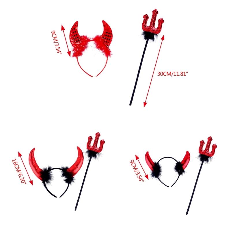 Teufelshörner Stirnband & Teufelsgabel für Halloween-Kostüm Haarreif Party-Requisiten Kopfschmuck Bühnenrequisiten Verkleidungszubehör