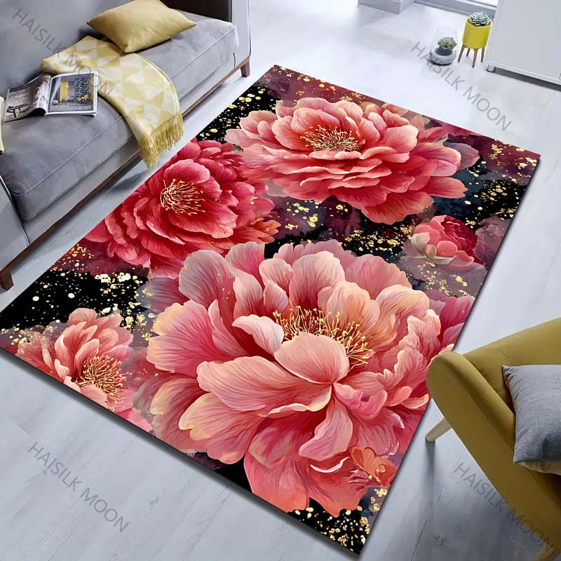 Multiple sizes Rich pink peony Carpet for Living Room Bedroom Sofa Home Decor Rus Non-slip Floor Mat Luxury Gift