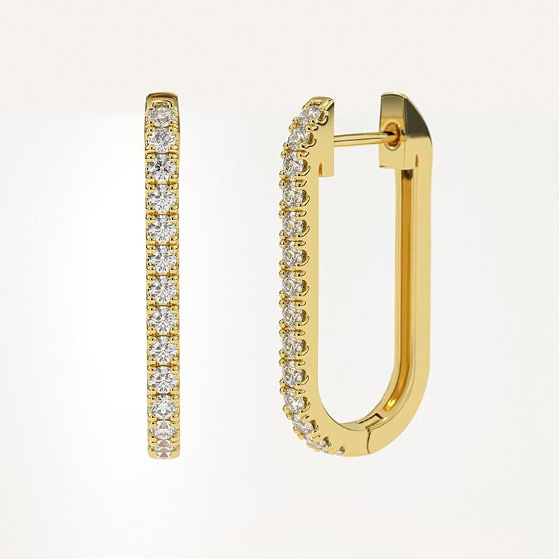 Huitan Simple Stylish Oval Shaped Hoop Earrings with Shiny CZ Stone Fashion Versatile Earrings for Women Gold Color Ear Jewelry
