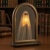 Indoor Halloween Ornament Light Up Ghost Mirror, Holding Candle on Spooky Gothic Interior Accents Decorations for Wall Table Mantel Room Home