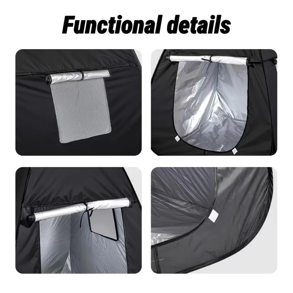 Black Foldable Dogs Tent Coated Silver Outdoor Travel Pet Shelter Nest Bed Windproof Cat House with Shade Cloth for Medium Dogs