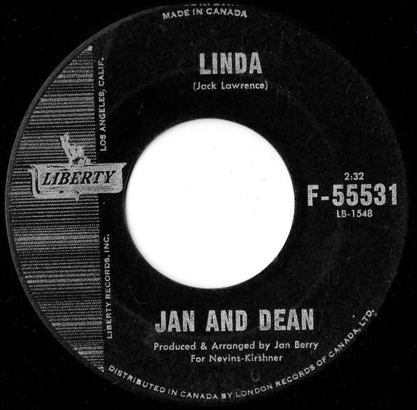

7inch Record JAN & DEAN - Linda F55531 Liberty 1963 Canada Rock Used