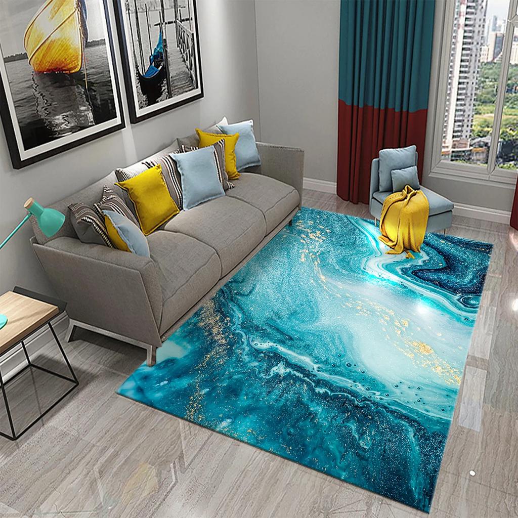 Dark Green Marbling Carpet Abstract Marble Pattern Rug Golden  Stone Texture Rectangle Area Rugs Living Room Bedroom Decor Mats