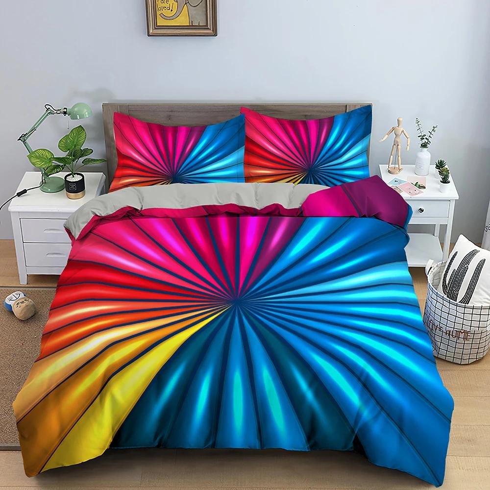 3D abstraktní povlak na přikrývku King Queen Size Barevné vlnité povlečení Set Psychedelický geometrický měkký povlak na přikrývku s povlakem na polštář