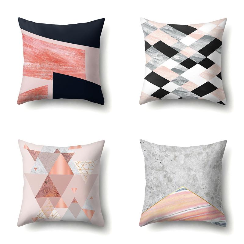 Polyester Pillowcase Marble Nordic Ins Style Geometric Printed Peach Leather Velvet Living Room Sofa Pillowcase