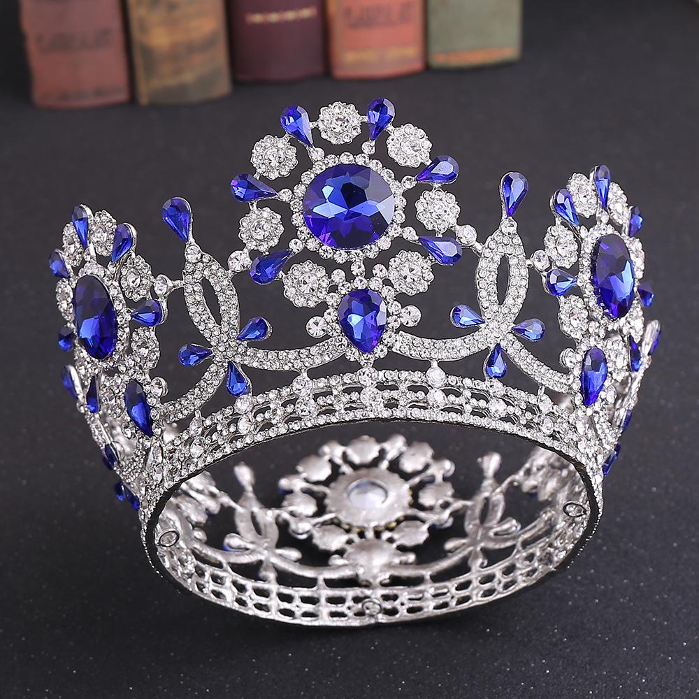 Bridal Crown Full Ring Wedding Crown Round Crown European Retro Palace Sparkling Diamond Luxurious Large Crown
