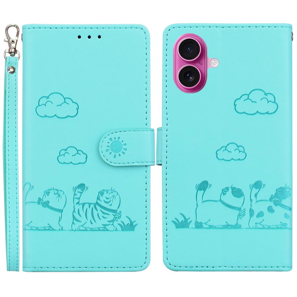 For iPhone 17 Case RFID Blocking Kitten Pattern TPU+PU Leather Phone Cover with Strap