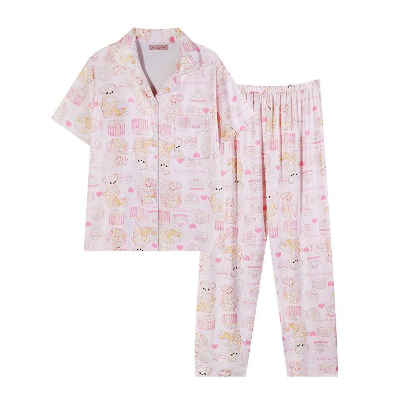 Pajamas Women'S Two-Piece Set Cute And Sweet Bunny Short-Sleeved Trousers Fashionable Versatile Student Dormitory Loungewear