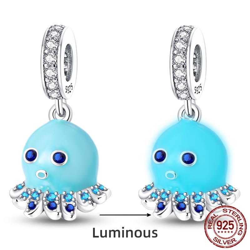 Copper Ocean Series Octopus Turtle Luminous Charms Fit 4Mm Hole Diameter Bracelet Charm Beads Necklace Diy Female Jewelry