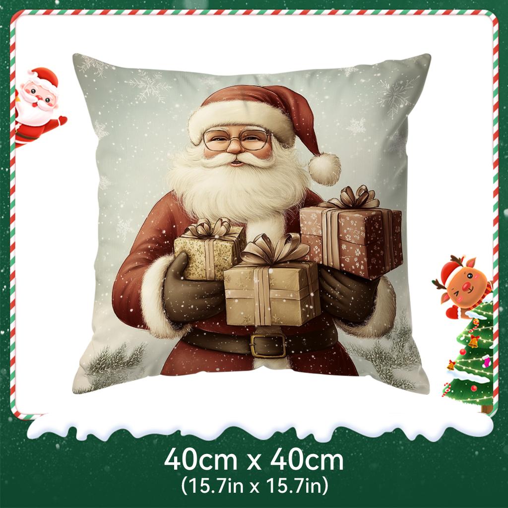 Vintage Santa Claus Snowman Pillowcase Bedroom Cushion Cover 100% Polyester Living Room Cushion Pillowcase Home Decor