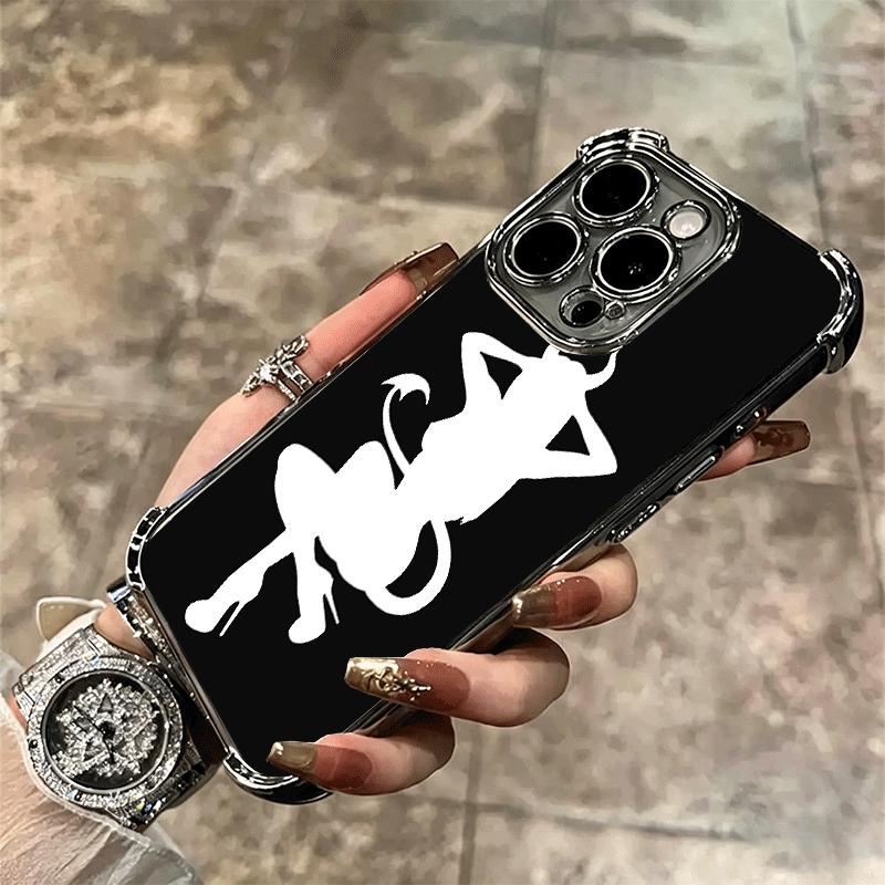 Coque de téléphone avec silhouette de fille diable, placage cool, pour iPhone 16 17 Pro Max Air 16E 14 15 Plus 12 13 Mini, housse anti-chute avec airbag