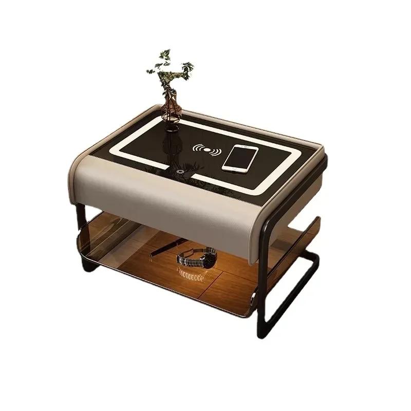 Smart Bedside Table Modern Simple Bedroom Luxury Nightstands Multifunctional Acrylic Wireless Charging Home Furniture