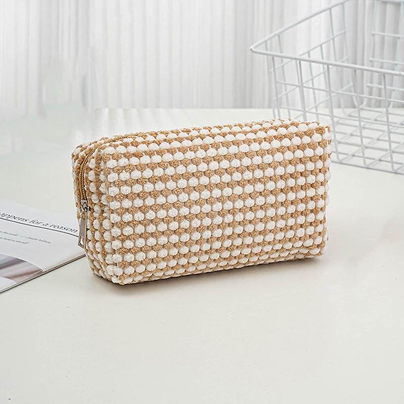 

Cute Plush Makeup Bag For Women Portable Travel Commuting Large Cosmetic Bags Zipper Toiletry Bag Washing Storage Bags Pen Pouch коричневый