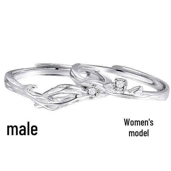 Mistletoe S925 Sterling Silver Adjustable Couple Ring - Chinese Style Festival Gift Adjustable