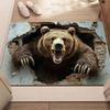 3D Bear Breaking Wall Rug - 2D Flat Printed Non-Slip Flannel Floor Mat for Bedroom & Living Room - Washable Animal Decor Mat