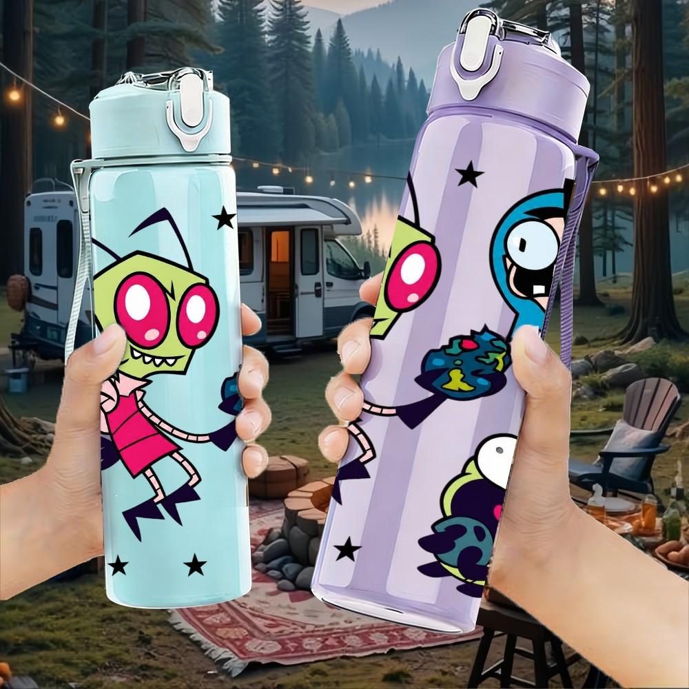 1PC Alien Bug Cartoon 750ml Color Plastic Sports Water Bottle Leakproof Flip Straw Lid Suitable for Sports Office Home Use