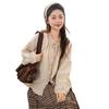 Forest Girl Lace Collar Puff Sleeve Cotton-Linen Cardigan