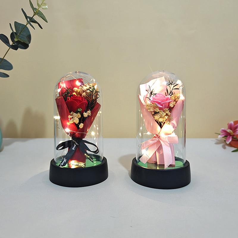 1 Set Eternal Rose Light Soap Flower In Acrylic Cover Led Valentine Day Gift For Girlfriend Mothers Day Wedding Bridesmaid Gift