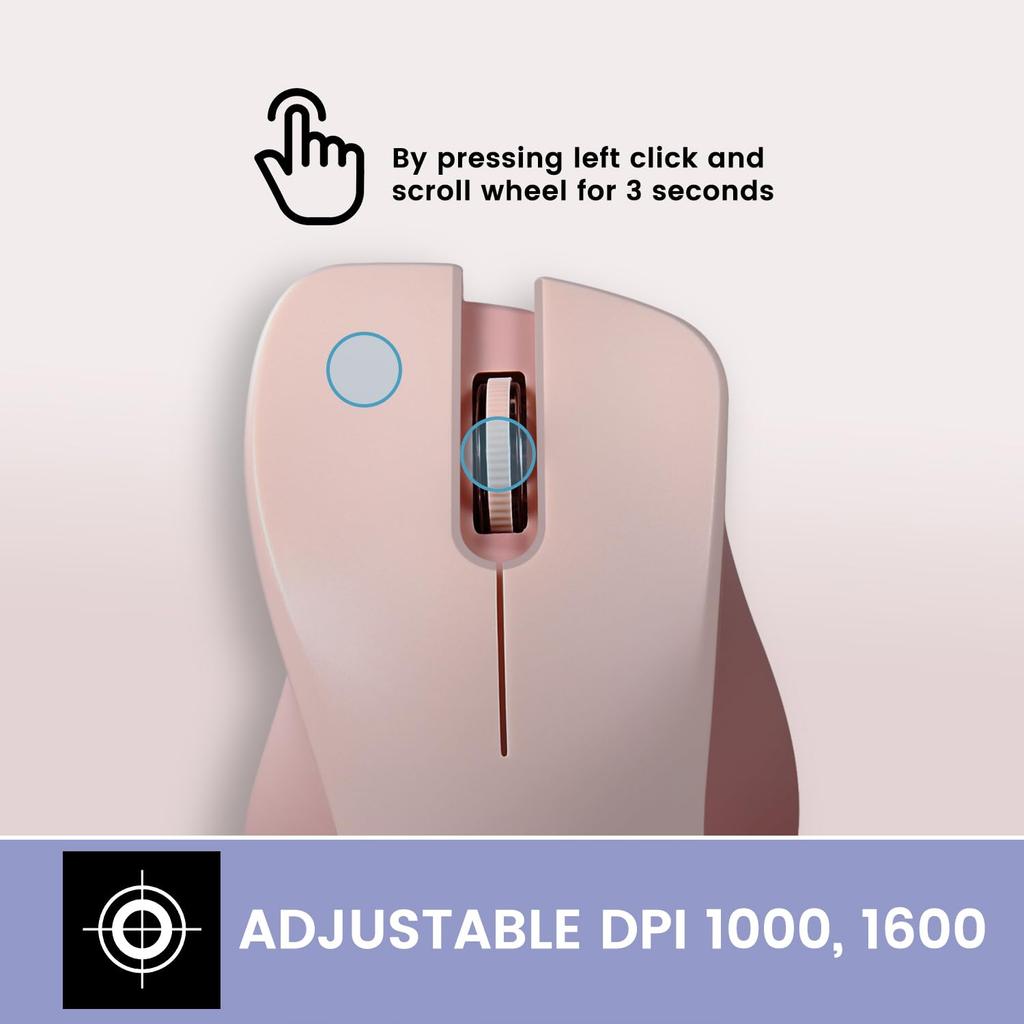 Perixx PERIMICE-621P Wireless Mouse, Silent Click, Wireless (2.4G, Pink)