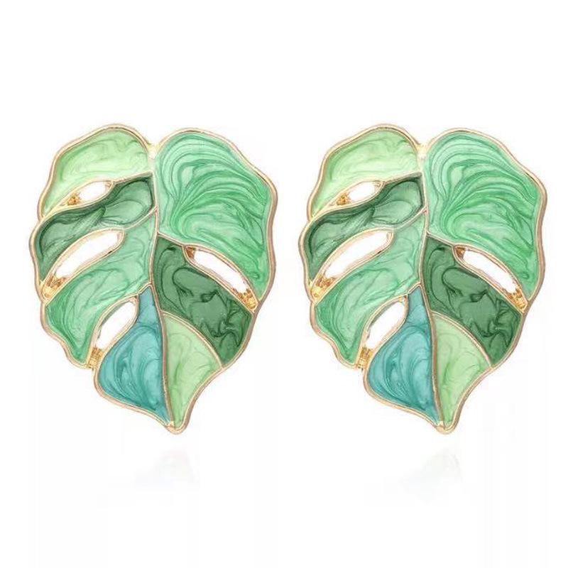 Colorful Geometric Metal Leaf Earrings - Exaggerated Hollow Design