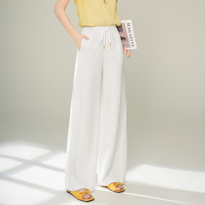 Women's Tencel Linen Straight Leg Drawstring Casual Pants