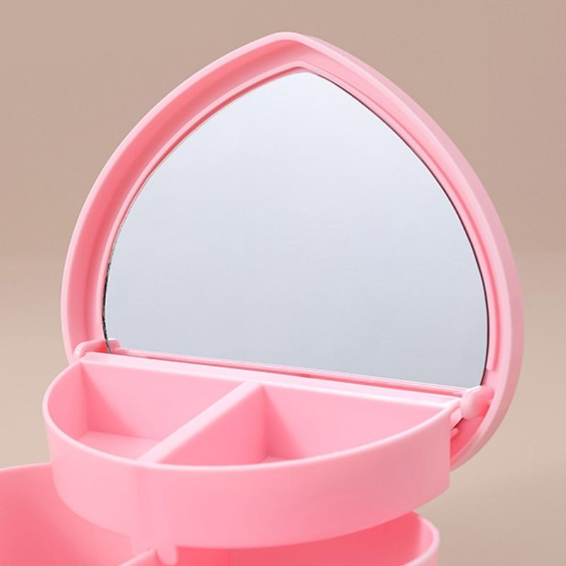 Jewelry Organizer Heart Shape Makeup Box with Mirror Cosmetic Storage Container for Earrings Rings Necklaces Display
