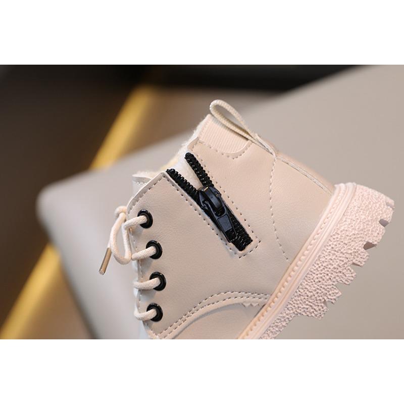 New Winter Children's Fashion Plush-Lined British Short Boots – Boys' Side-Zipper Trendy, Girls' Snow Boots
