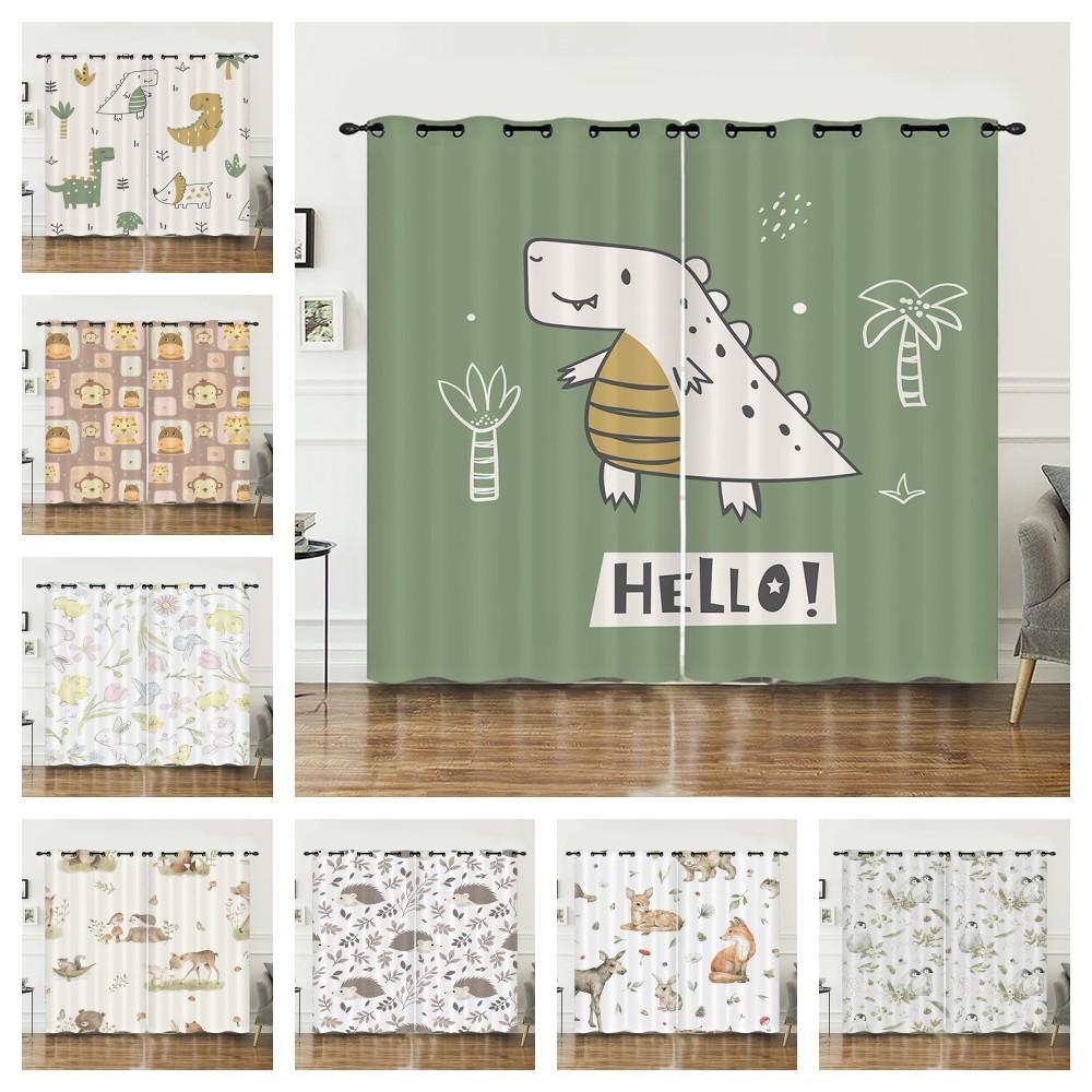 Vorhang Tierillustration Dinosaurier Pinguin Vorhang Digitaldruck Verdunkelungsvorhang Ohne Bohren