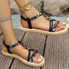 Fashion Women's Bohemian Braided Strap Flat Sandals Fashion Flower Decor Roman Sandals Woman 2025 Summer Outdoor Beach Sandalias Mujer