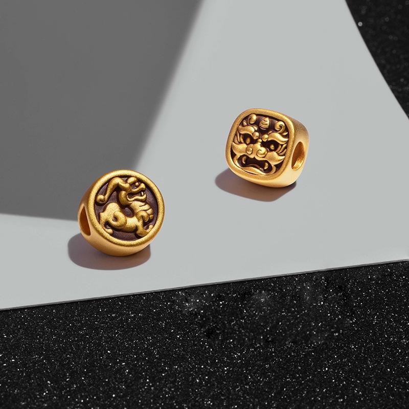 Vietnamese Gold-Plated Pixiu Bracelet with Baked Paint - Auspicious Beast Brass DIY Accessory